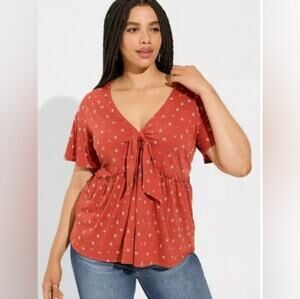 Torrid Vintage Cotton Jersey V Neck Relaxed Tie Front Top Size 5